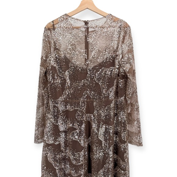 Mac Duggal Brown Embellished Long Sleeve High Neck Evening Gown $698 - Size 12 - Picture 11 of 14